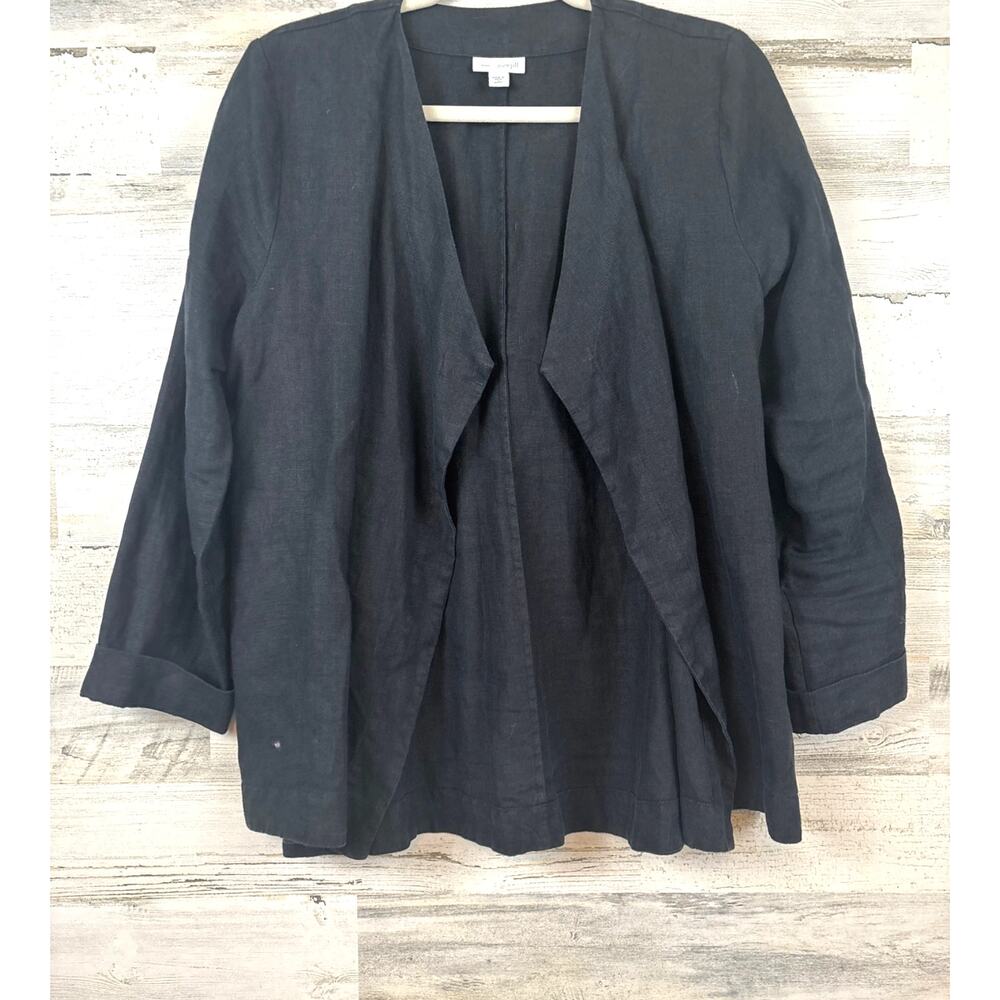 J. Jill Womens S Black Linen Blazer Cardigan Jacket Casual Summer Chic